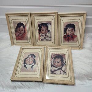 VTG Gerda Christoffersen Lot Of 5 Prints Framed Children American Indian Native